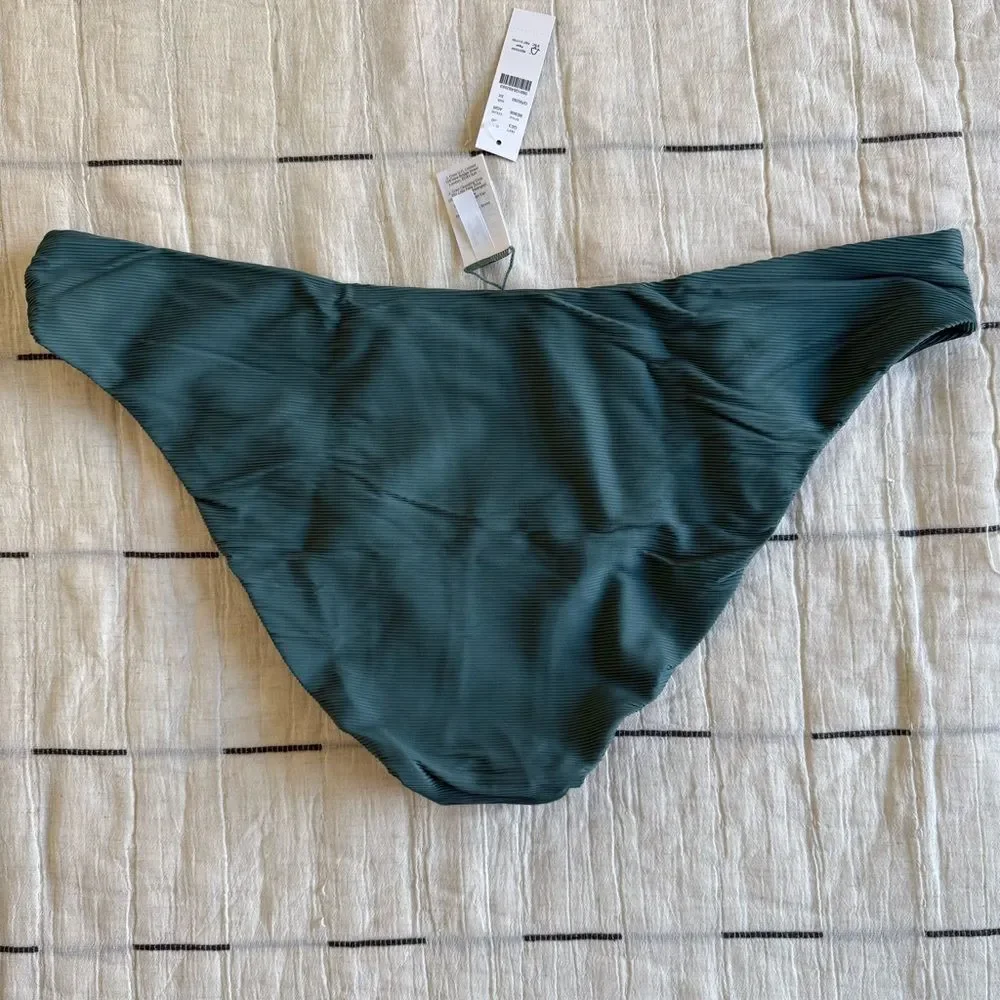 NWT J. Crew Ribbed High Rise Cheeky Bikini Bottom Beach Swim Minimalist Green 3X